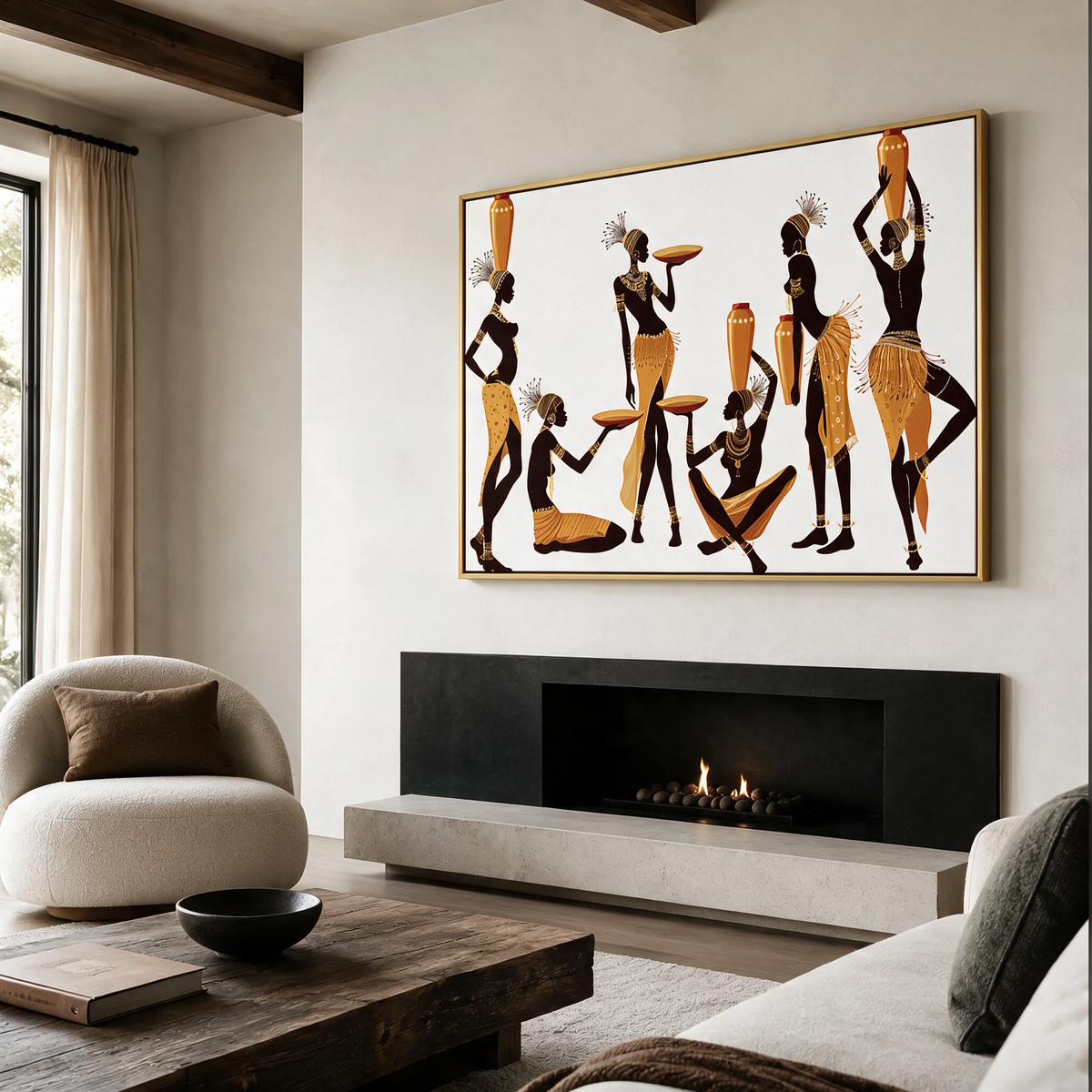 African Women Gathering in Gold - Textured Painting