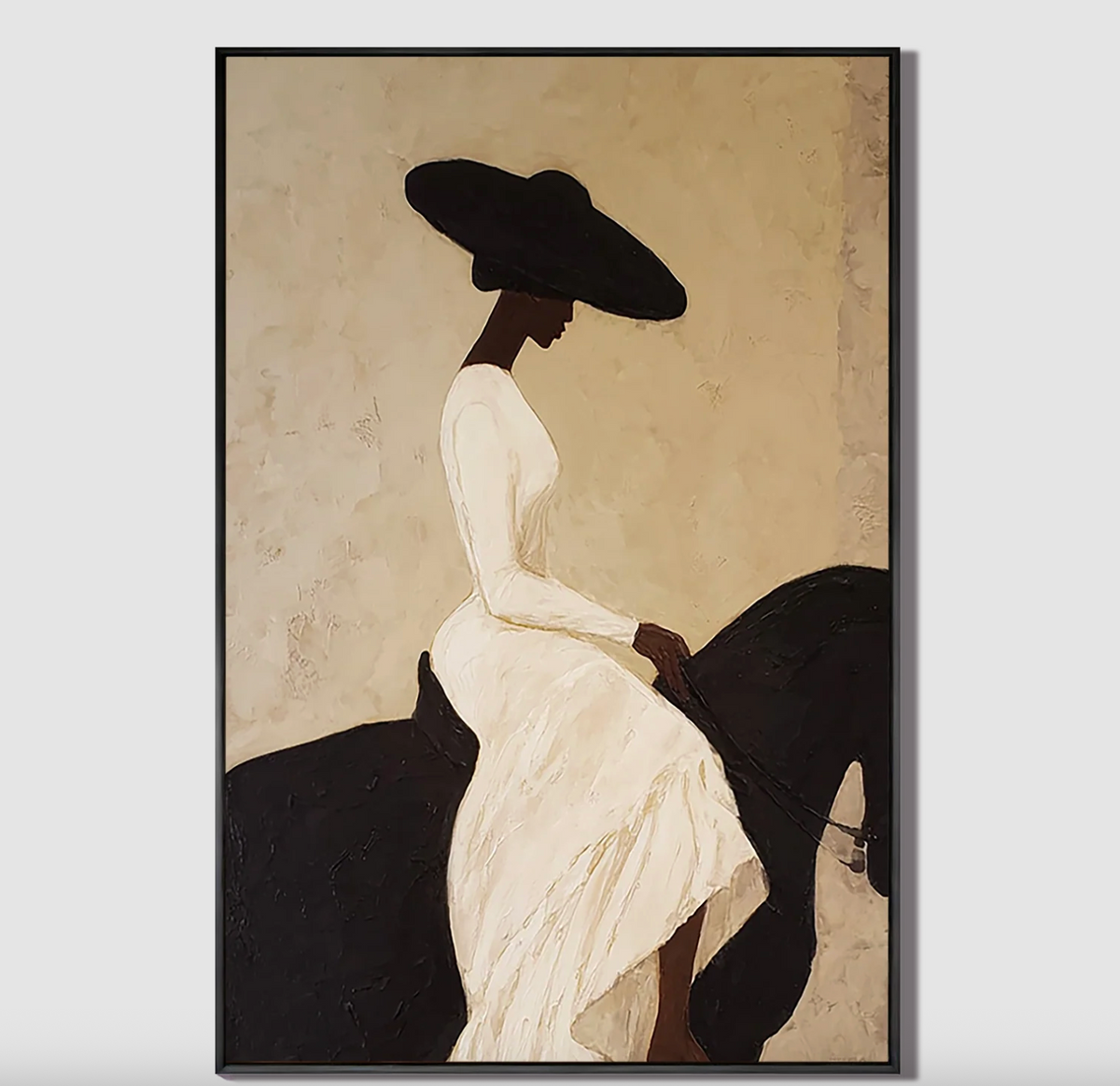 Woman on Horseback in White Dress - Textured Painting