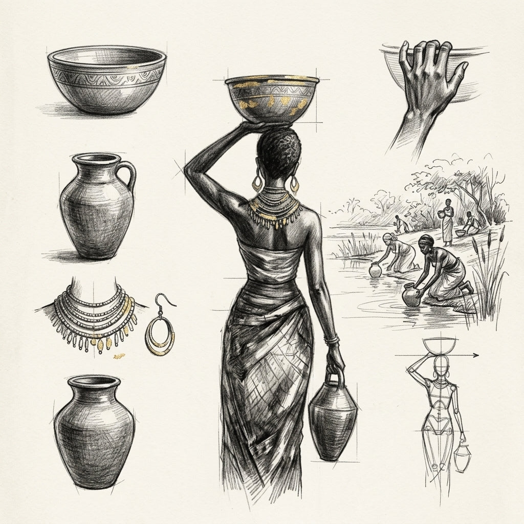 African Woman Carrying a Pot on Her Head