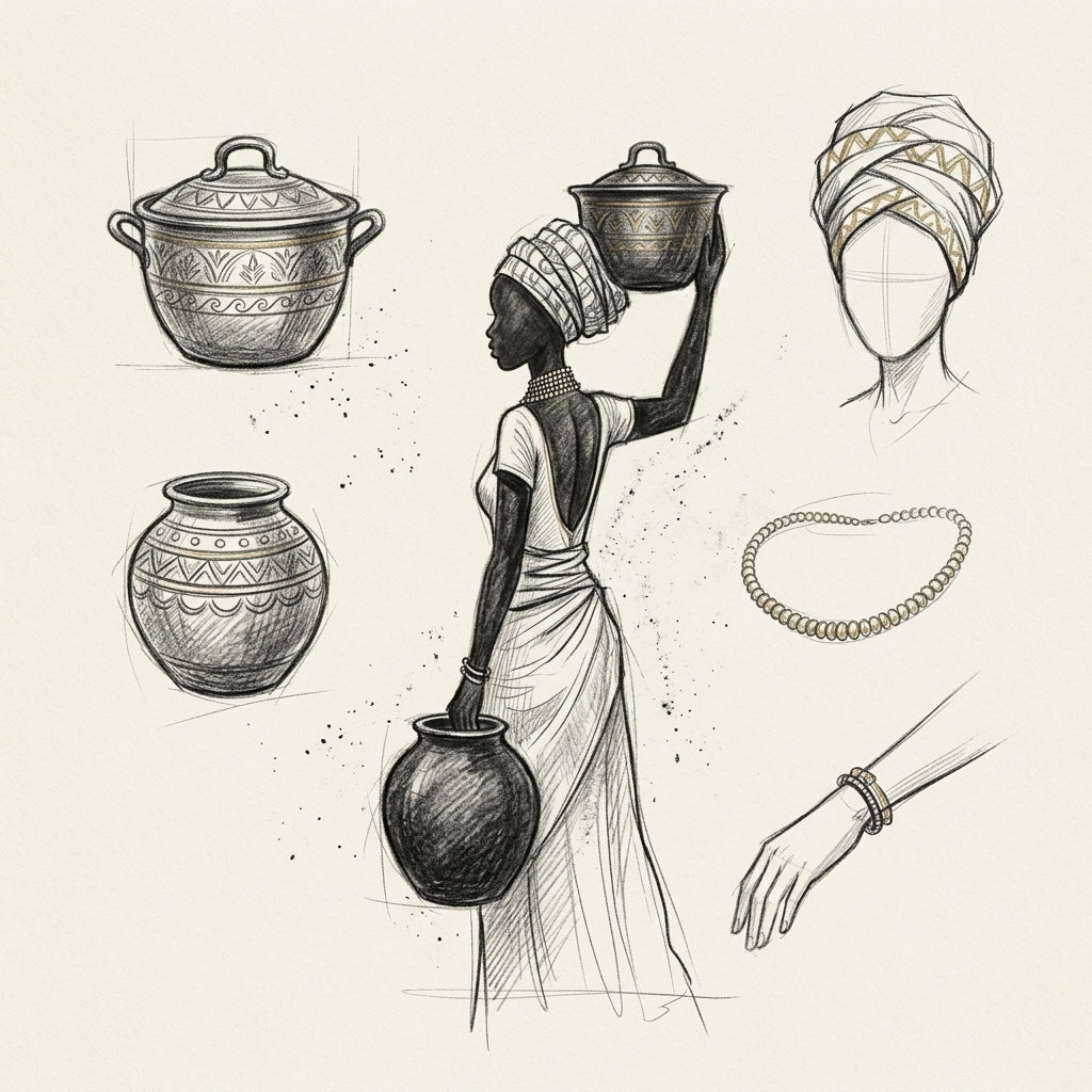 African Woman Holding an Amphora at Sunset