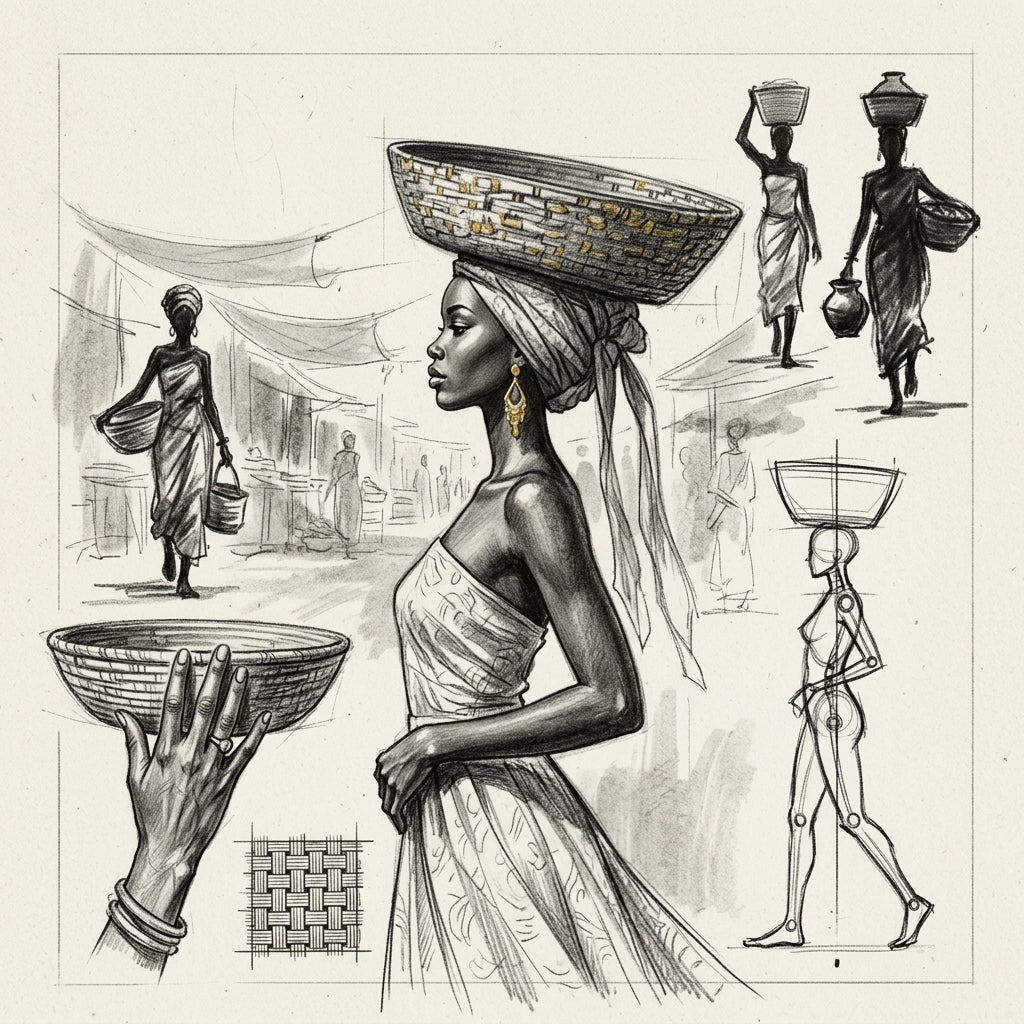 African Woman Carrying a Basket on Her Head