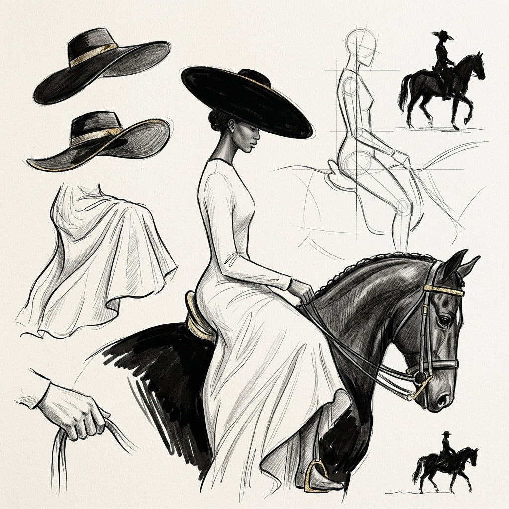 Woman on Horseback in White Dress