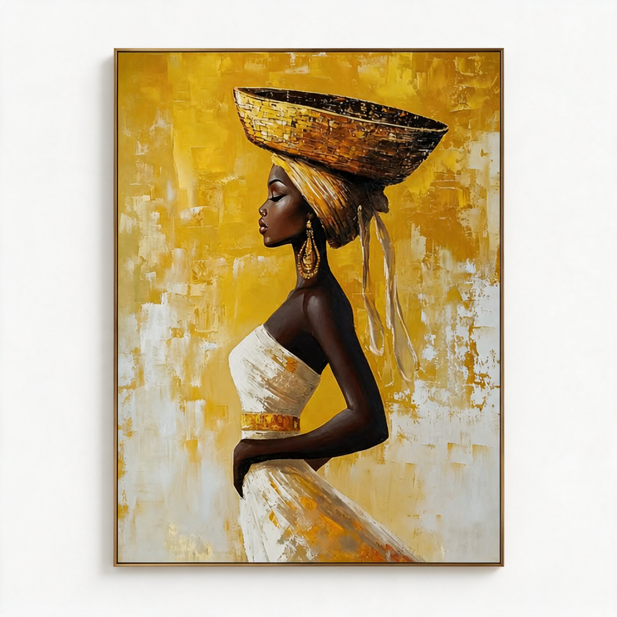 African Woman Carrying a Basket on Her Head - Textured Painting