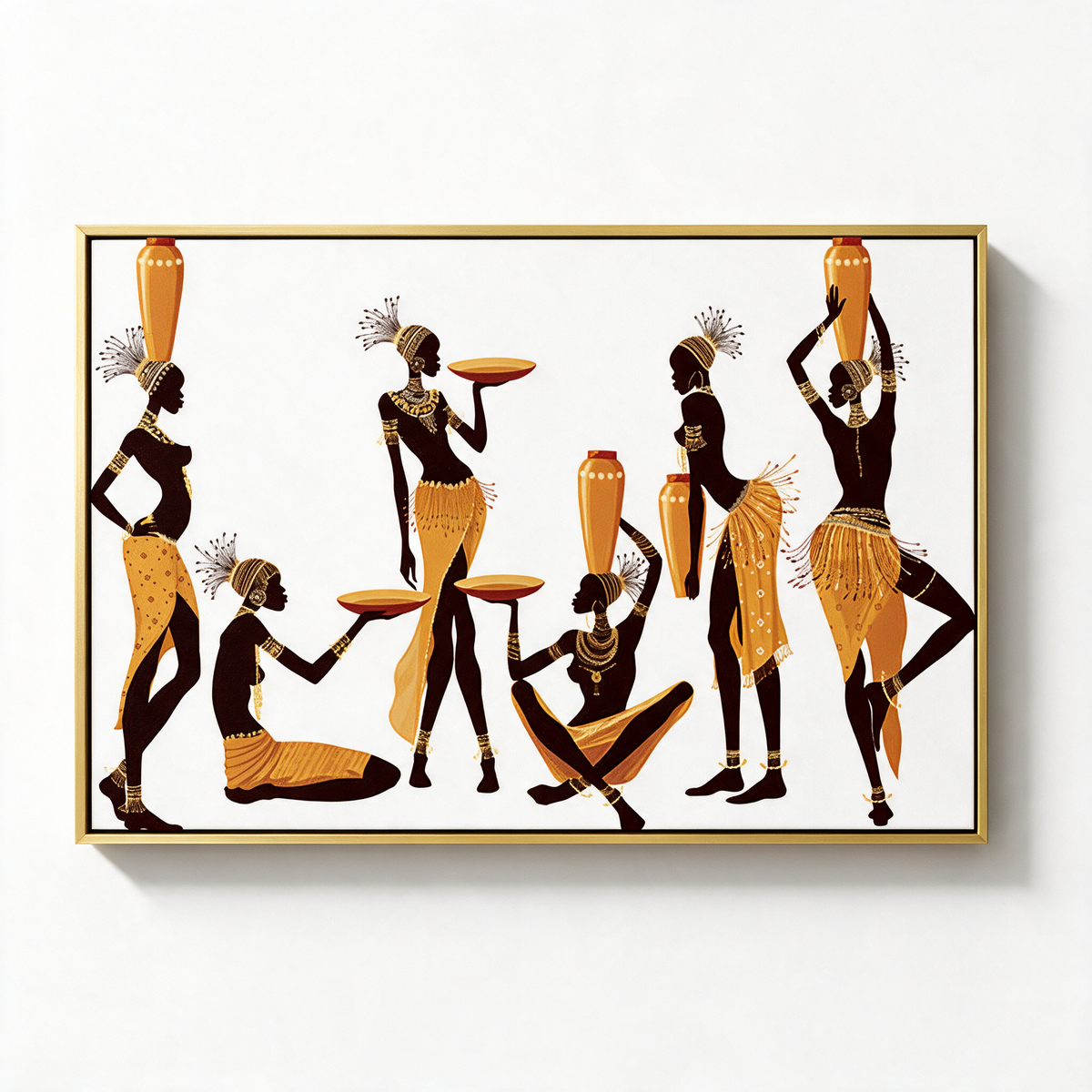African Women Carrying Water Vessels - Textured Painting