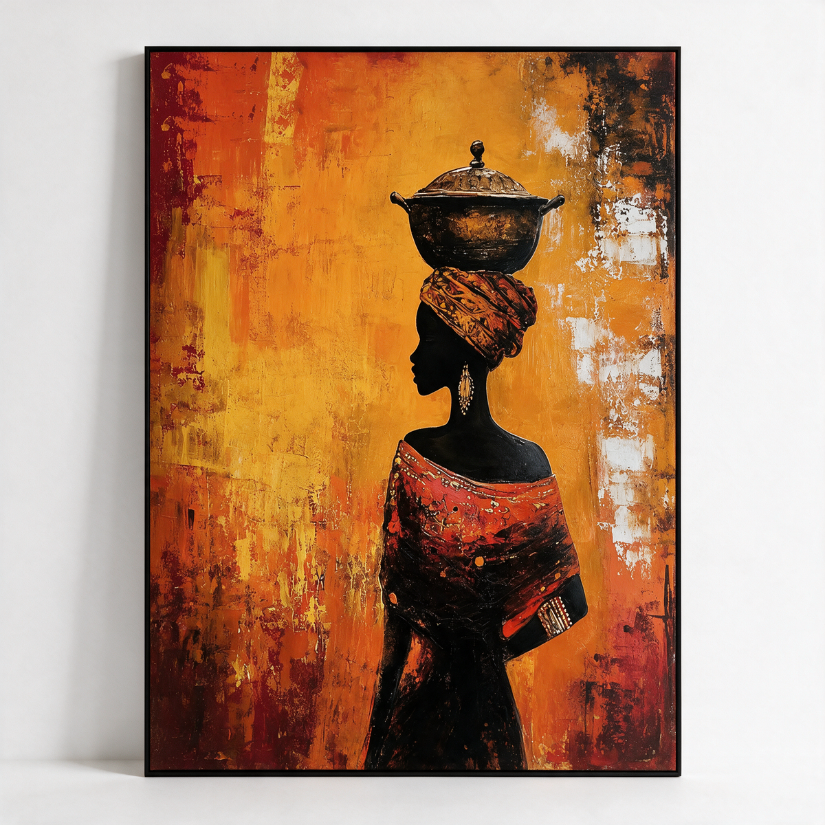 African Woman in a Woven Headwrap - Textured Painting