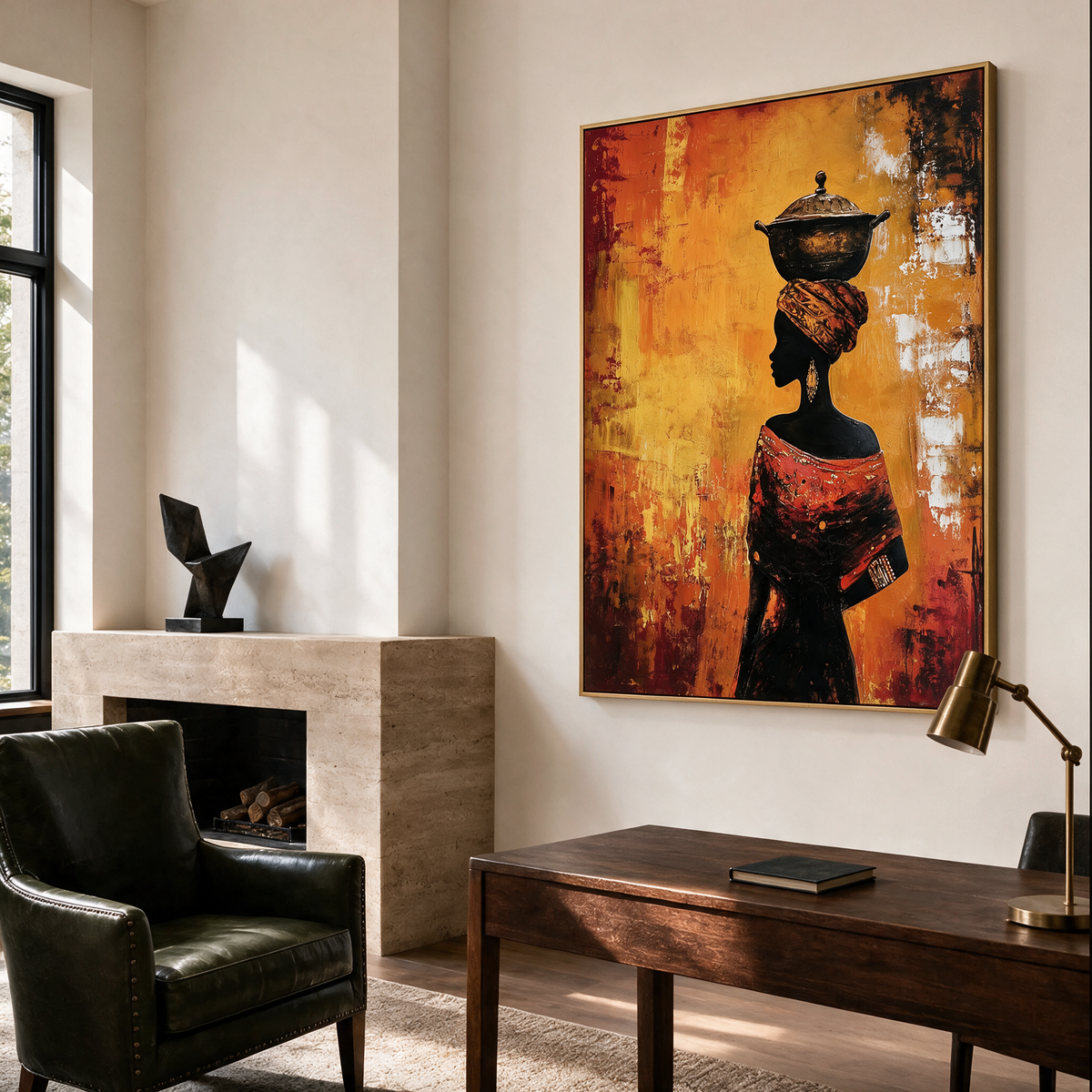 African Woman in a Woven Headwrap - Textured Painting