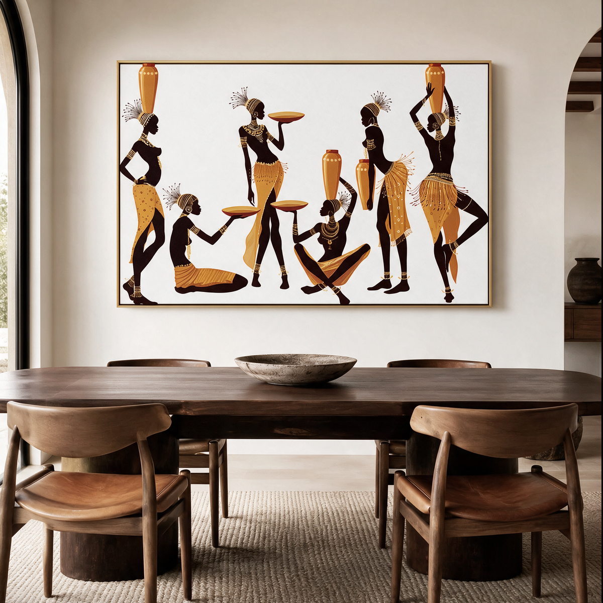 African Women Carrying Water Vessels - Textured Painting