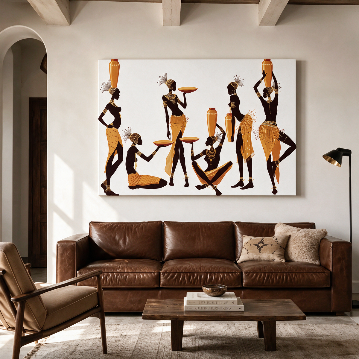 African Women Carrying Water Vessels - Textured Painting
