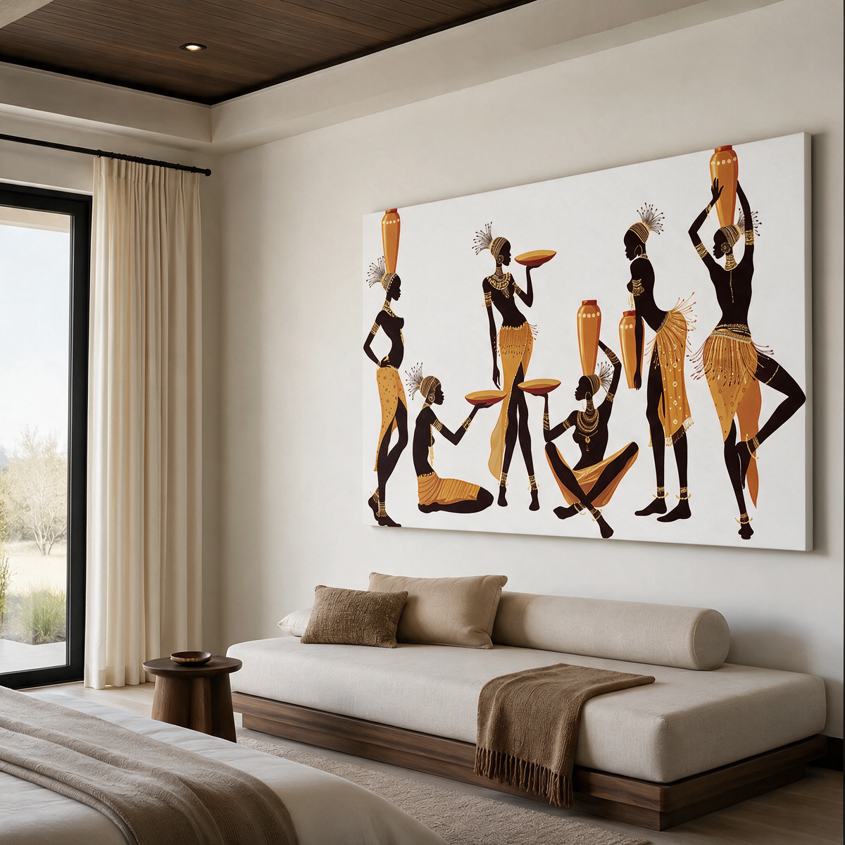 African Women Gathering in Gold - Textured Painting