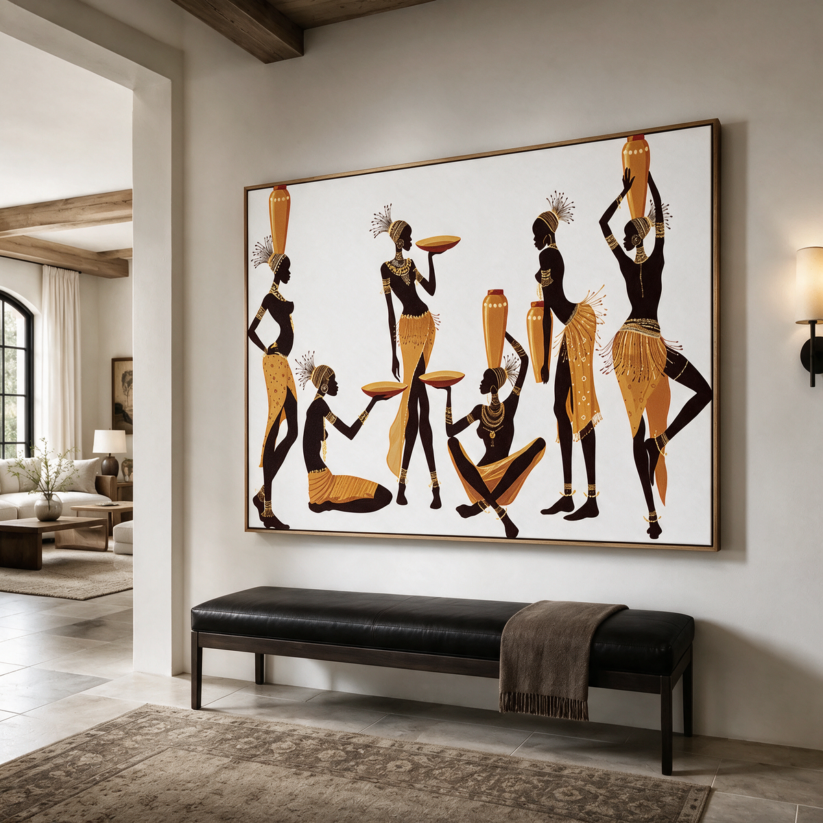 African Women Gathering in Gold - Textured Painting