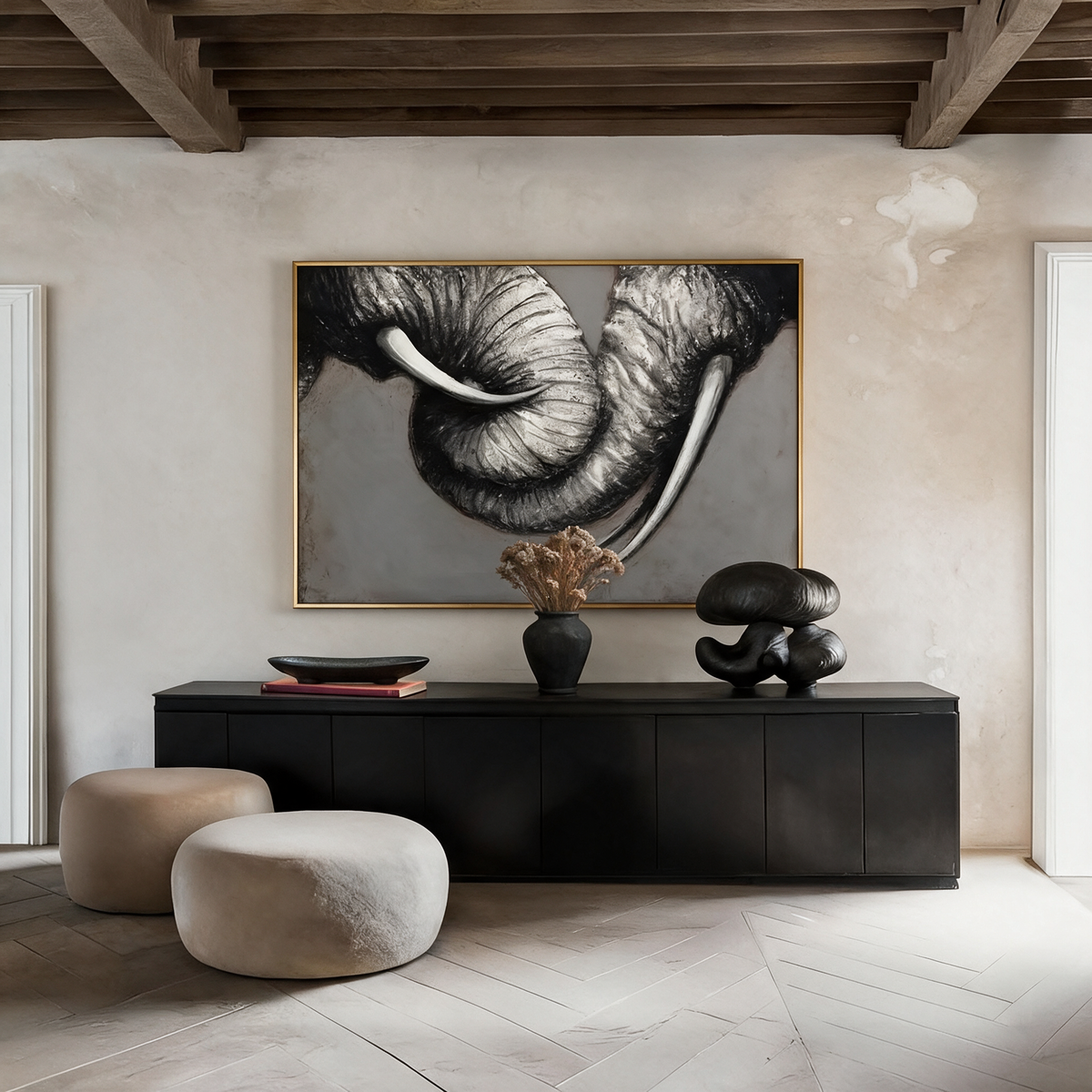 Entwined Elephant Trunks - Textured Painting