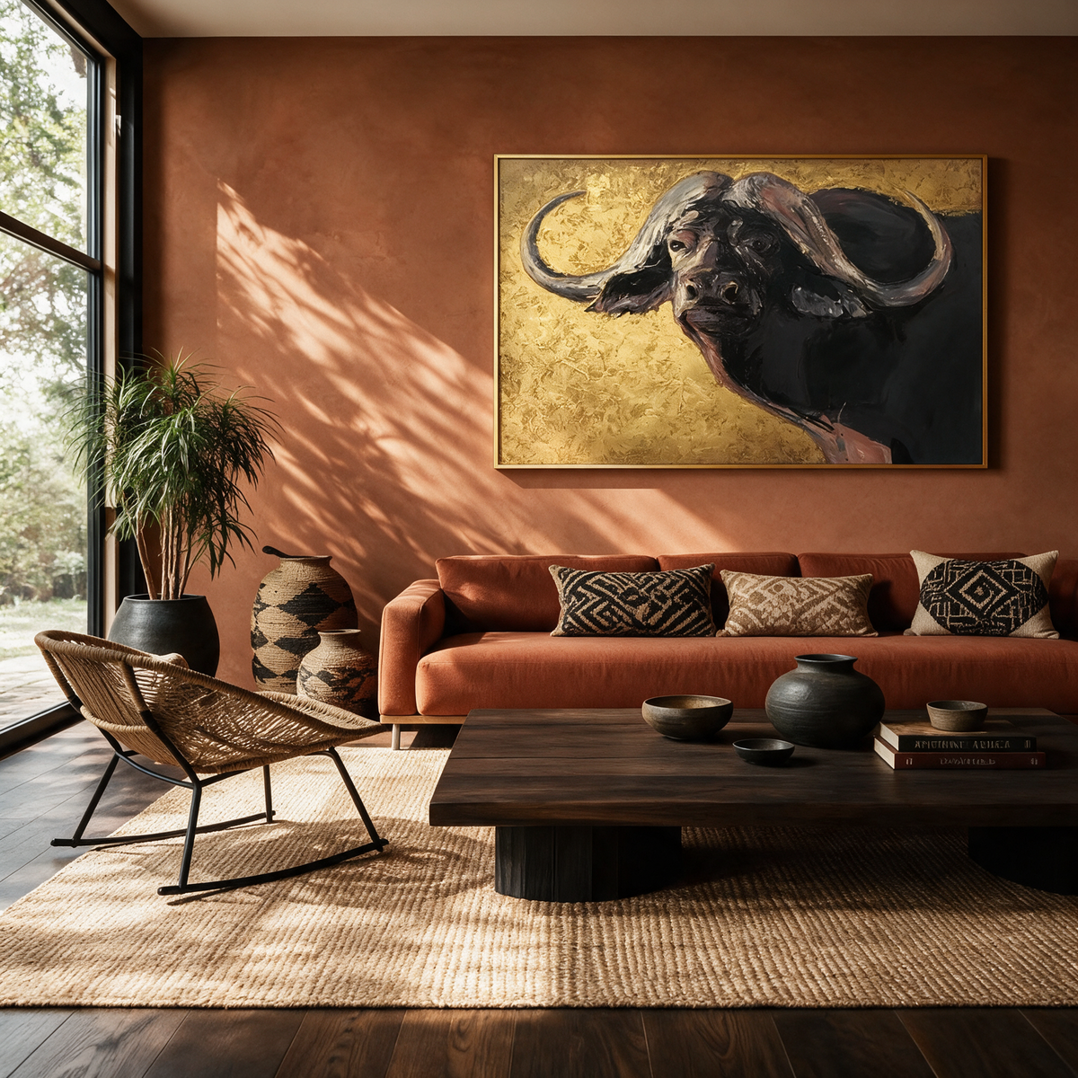 African Buffalo Portrait - Textured Painting