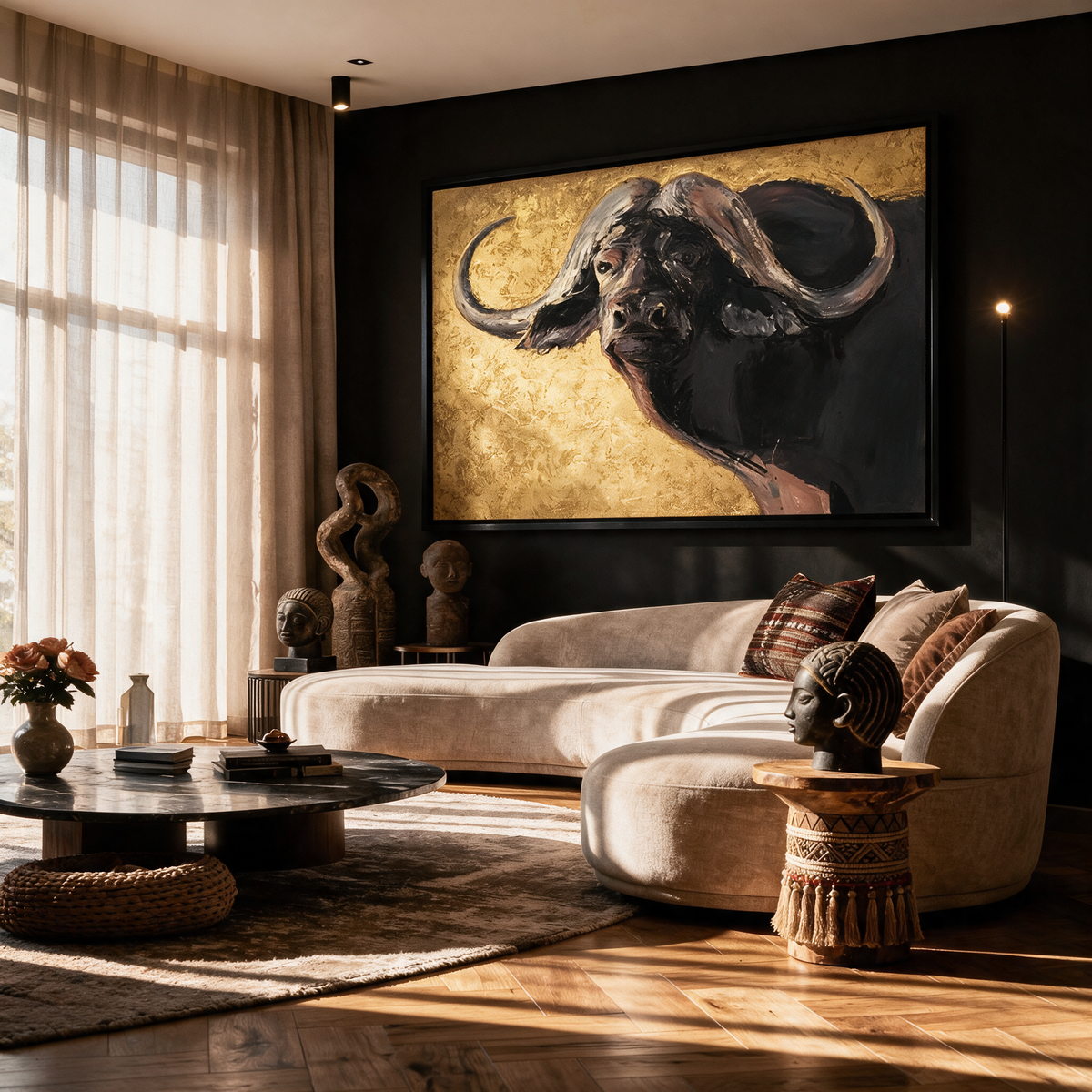 African Buffalo Portrait - Textured Painting