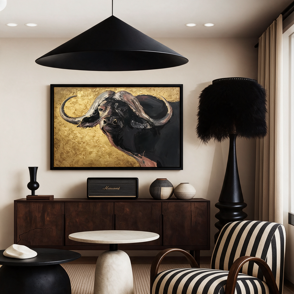 African Buffalo Portrait - Textured Painting
